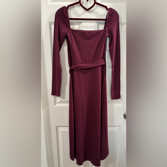 NWT Aritzia Wilfred Saturn Long sleeve Midi Jersey Dress Size S Burgundy - Picture 3 of 7